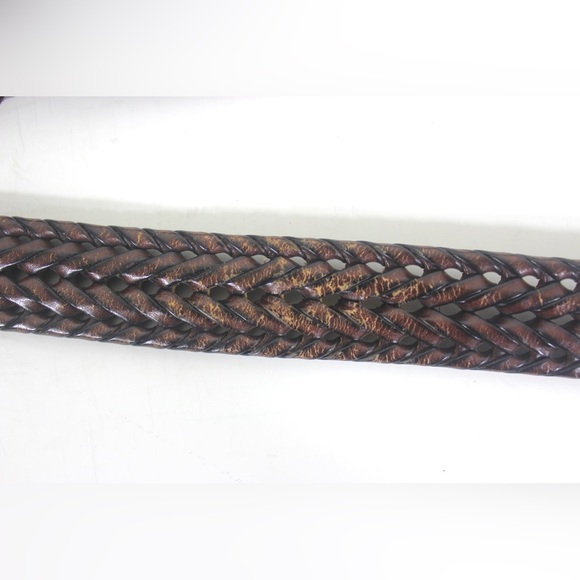 Adjustable Braided Woven Brown Leather Belt Silver Buckle Vintage Distressed - Picture 5 of 9